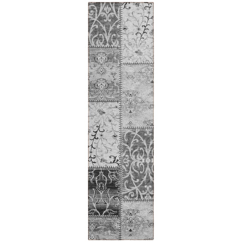 8' Runner Gray Patchwork Washable Non Skid Indoor Outdoor Runner Rug