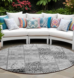 8' Round Gray Round Patchwork Washable Non Skid Indoor Outdoor Area Rug