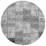 8' Round Gray Round Patchwork Washable Non Skid Indoor Outdoor Area Rug