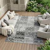 8' X 10' Gray Patchwork Washable Non Skid Indoor Outdoor Area Rug