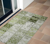 2' X 3' Green Patchwork Washable Non Skid Indoor Outdoor Area Rug
