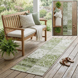 8' Runner Green Patchwork Washable Non Skid Indoor Outdoor Runner Rug