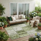5' X 8' Green Patchwork Washable Non Skid Indoor Outdoor Area Rug