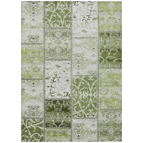 5' X 8' Green Patchwork Washable Non Skid Indoor Outdoor Area Rug