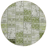 8' Round Green Round Patchwork Washable Non Skid Indoor Outdoor Area Rug