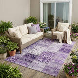5' X 8' Purple Patchwork Washable Non Skid Indoor Outdoor Area Rug