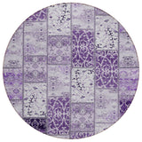 8' Round Purple Round Patchwork Washable Non Skid Indoor Outdoor Area Rug