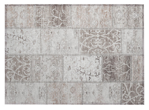 2' X 3' Taupe Patchwork Washable Indoor Outdoor Area Rug