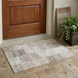 3' X 5' Taupe Patchwork Washable Indoor Outdoor Area Rug
