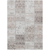 5' X 8' Taupe Patchwork Distressed Washable Indoor Outdoor Area Rug