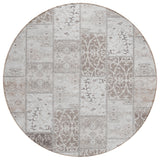 8' Taupe And Ivory Round Patchwork Washable Indoor Outdoor Area Rug