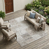 8' X 10' Taupe and Ivory Patchwork Washable Non Skid Indoor Outdoor Area Rug