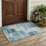 3' X 5' Teal Patchwork Washable Non Skid Indoor Outdoor Area Rug