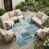 8' X 10' Teal Patchwork Washable Non Skid Indoor Outdoor Area Rug