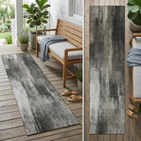 8' Runner Gray and Black Abstract Washable Non Skid Indoor Outdoor Runner Rug