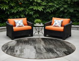 8' Gray And Black Round Abstract Washable Indoor Outdoor Area Rug
