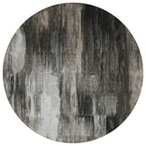 8' Gray And Black Round Abstract Washable Indoor Outdoor Area Rug