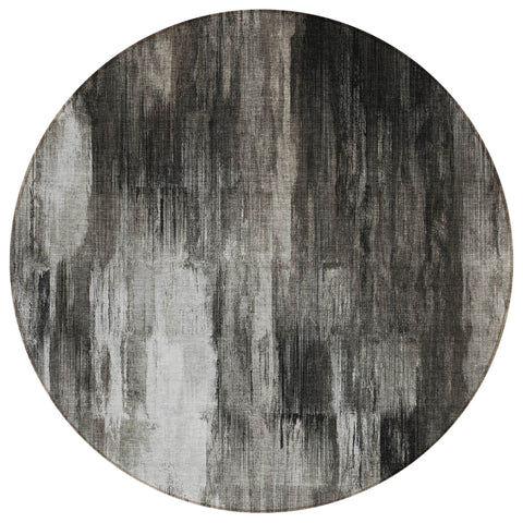 8' Gray And Black Round Abstract Washable Indoor Outdoor Area Rug
