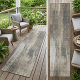 8' Taupe And Gray Abstract Washable Indoor Outdoor Runner Rug