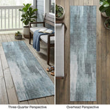 8' Runner Teal Abstract Washable Non Skid Indoor Outdoor Runner Rug