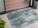 3' X 5' Teal Abstract Washable Non Skid Indoor Outdoor Area Rug