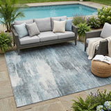 5' X 8' Teal Abstract Washable Non Skid Indoor Outdoor Area Rug
