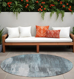 8' Round Teal Round Abstract Washable Non Skid Indoor Outdoor Area Rug