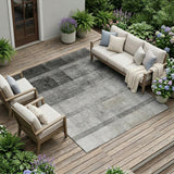 8' X 10' Gray Ombre Washable Non Skid Indoor Outdoor Area Rug