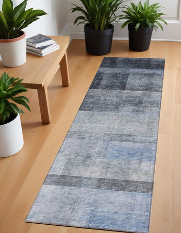 8' Gray Ombre Washable Indoor Outdoor Runner Rug