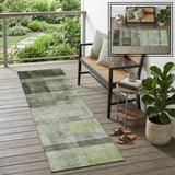 8' Runner Olive Green Ombre Washable Non Skid Indoor Outdoor Runner Rug