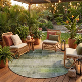 8' Olive Green Round Ombre Washable Indoor Outdoor Area Rug