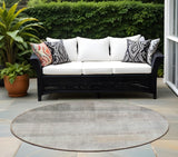 8' Round Taupe Round Ombre Washable Non Skid Indoor Outdoor Area Rug