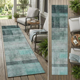 8' Runner Teal Ombre Washable Non Skid Indoor Outdoor Runner Rug