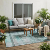 5' X 8' Teal Ombre Washable Non Skid Indoor Outdoor Area Rug
