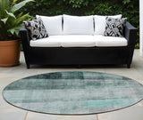 8' Round Teal Round Ombre Washable Non Skid Indoor Outdoor Area Rug