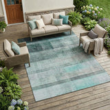 8' X 10' Teal Ombre Washable Non Skid Indoor Outdoor Area Rug