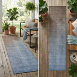8' Blue And Green Ombre Washable Indoor Outdoor Runner Rug