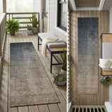 8' Taupe And Gray Ombre Washable Indoor Outdoor Runner Rug