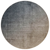 8' Taupe And Gray Round Ombre Washable Indoor Outdoor Area Rug