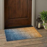 3' X 5' Denim and Gold Ombre Washable Non Skid Indoor Outdoor Area Rug