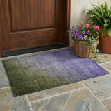 2' X 3' Olive Green and Purple Ombre Washable Non Skid Indoor Outdoor Area Rug
