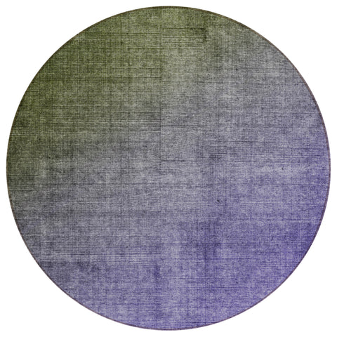 8' Olive Green And Purple Round Ombre Washable Indoor Outdoor Area Rug