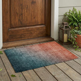 2' X 3' Gray and Red Orange Ombre Washable Non Skid Indoor Outdoor Area Rug