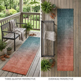 8' Runner Gray and Red Orange Ombre Washable Non Skid Indoor Outdoor Runner Rug