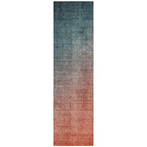 8' Runner Gray and Red Orange Ombre Washable Non Skid Indoor Outdoor Runner Rug