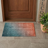 3' X 5' Gray and Red Orange Ombre Washable Non Skid Indoor Outdoor Area Rug