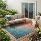 5' X 8' Gray and Red Orange Ombre Washable Non Skid Indoor Outdoor Area Rug