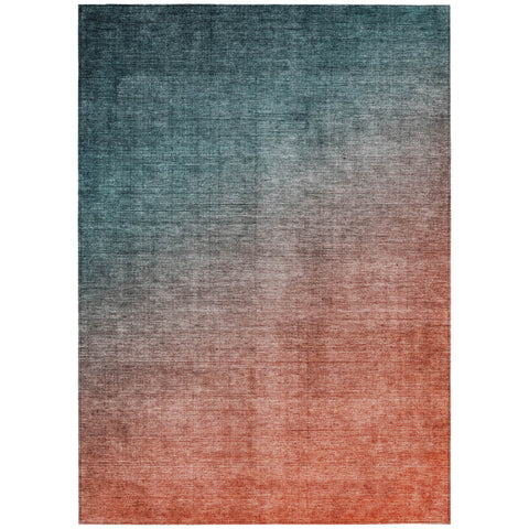 5' X 8' Gray and Red Orange Ombre Washable Non Skid Indoor Outdoor Area Rug