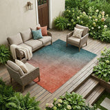 8' X 10' Gray and Red Orange Ombre Washable Non Skid Indoor Outdoor Area Rug