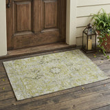 2' X 3' Artichoke Green Oriental Washable Non Skid Indoor Outdoor Area Rug